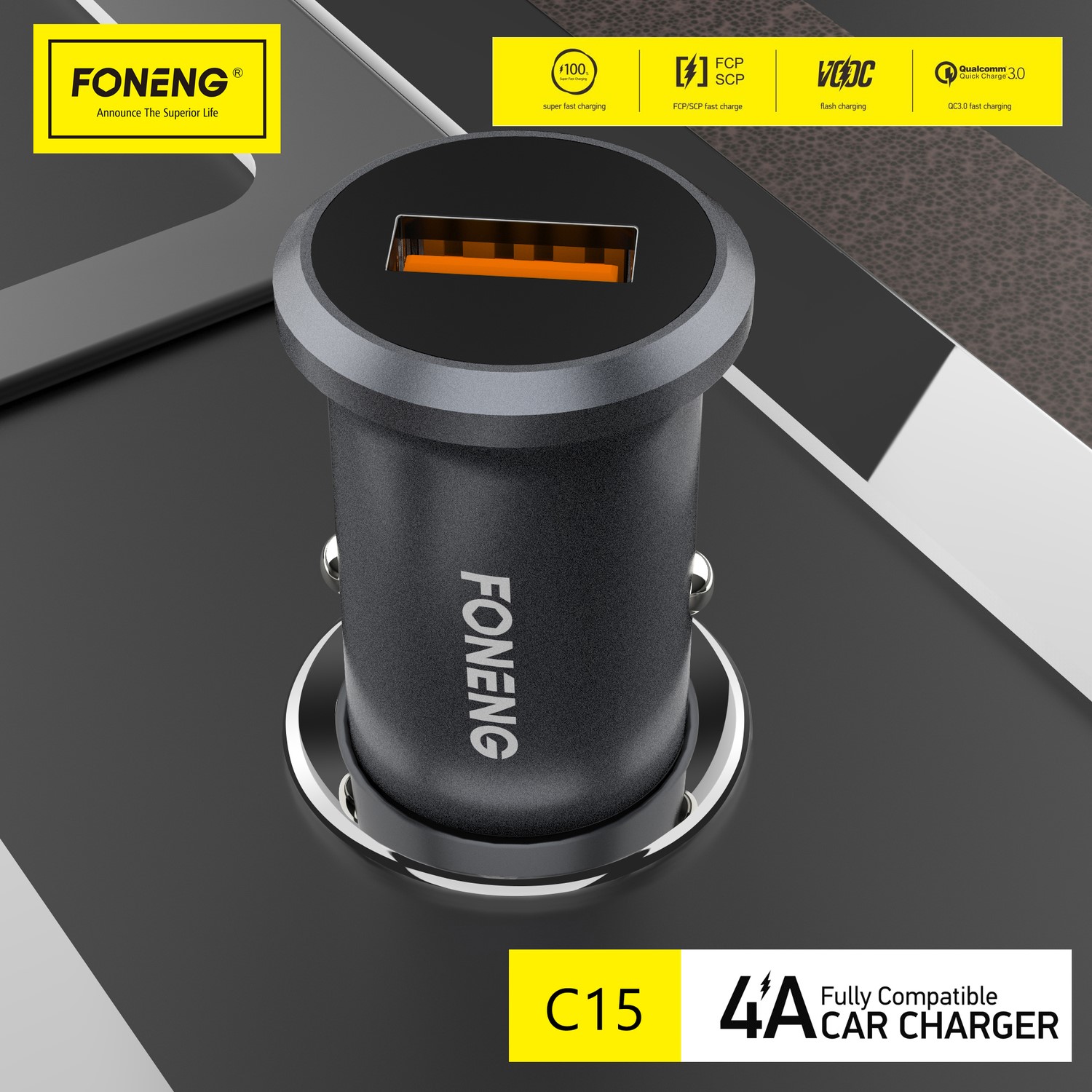 Incarcator Auto Foneng C15-USB 20W 4A GRI - 3 | YEO